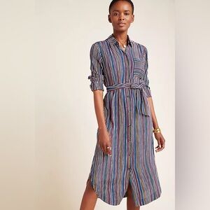 Maeve by Anthropologie Letty Striped Button-Front Shirtdress w/ Tie Waist Size 6